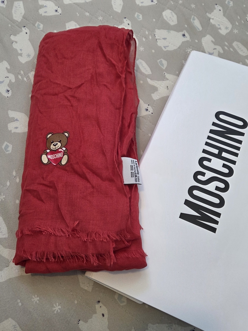 Moschino Red Teddy Heart Scarf